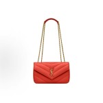 SAINT LAURENT YSL LOULOU bronze metal accessories, envelope bag, crossbody single-shoulder bag, small size for women, red
